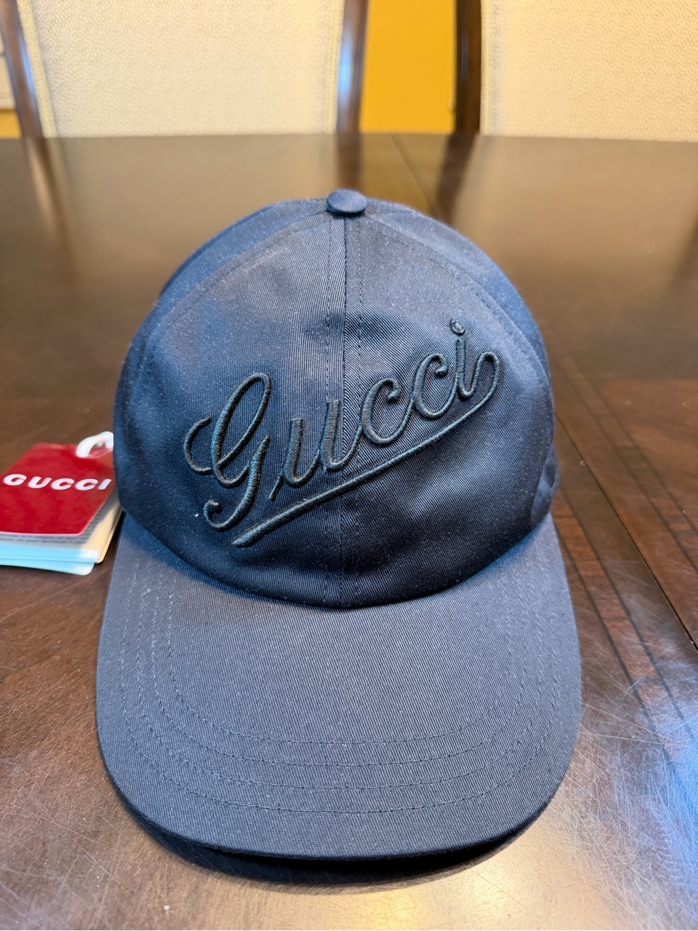 New Authentic Gucci Logo Baseball Hat Black Size L